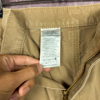 Early 00s Tan Brown Baggy Carhartt Carpenter Work Shorts 35x11 AZ76