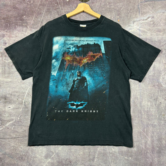 Early 00s Black The Dark Knight Movie Poster Promo Graphic Shirt L 0880