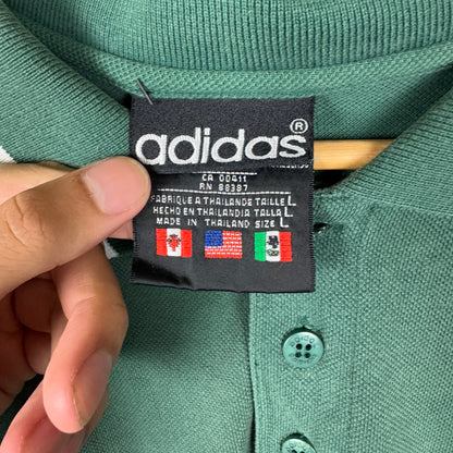 90s Forest Green Adidas Essential Embroidered Logo Polo Shirt XL 0991