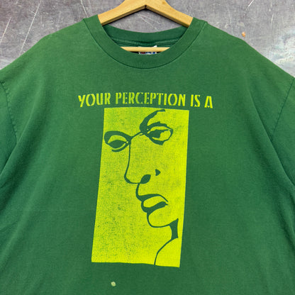 90s Green Your Perception is a Face Art Berea College Psychology Club Graphic Shirt XL 0992