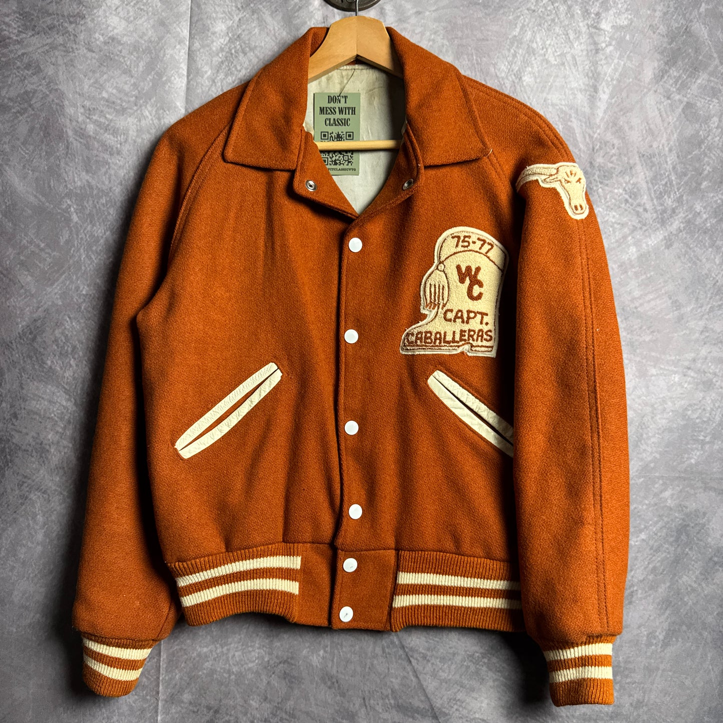 70s Orange Texas Longhorns Caballeras Varsity Jacket 4462
