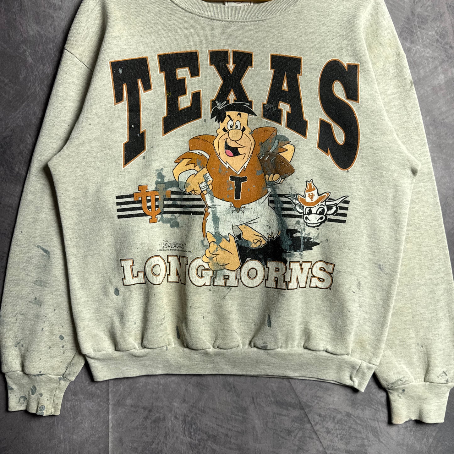 90s Grey Flinstones Texas Longhorns Crewneck Sweatshirt 4443