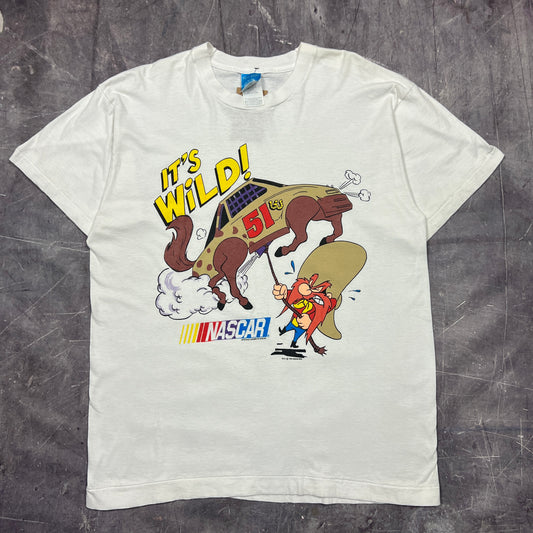 90s White Nascar Looney Tunes It's Wild Graphic Shirt L AB05