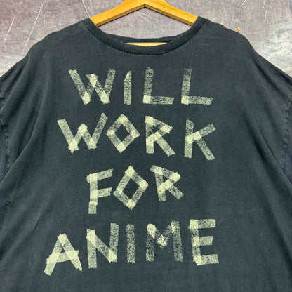 Early 00s Black Will Work For Anime Text Graphic Shirt XL 0874