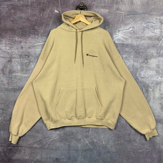 Early 00s Tan Brown Champion Essential Logo Graphic Hoodie XL 1189