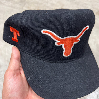 90s Black University of Texas Longhorns American Needle Blockhead Snapback Hat