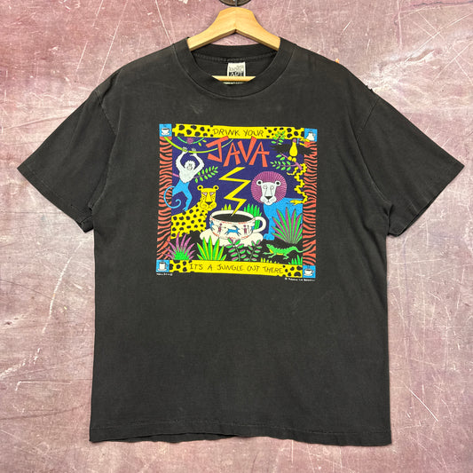 90s Black Java Coffee Jungle Art Tee 3819