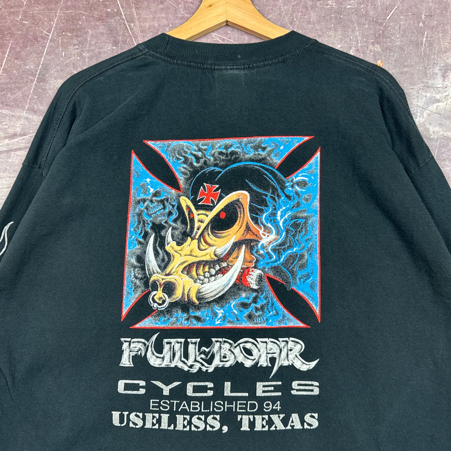 90s Full Boar Choppers Flame Sleeve Shirt 3040