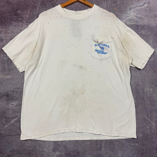 90s White Thrashed Camel Cigarettes Groove Blender Graphic Pocket Shirt XL 1032