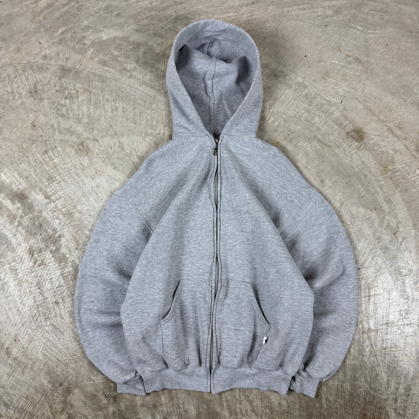 90s Light Gray Russell Blank Essential Zip Up Hoodie Boxy M AS69