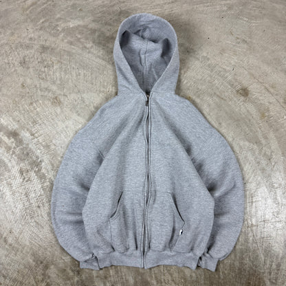 90s Light Gray Russell Blank Essential Zip Up Hoodie Boxy M AS69