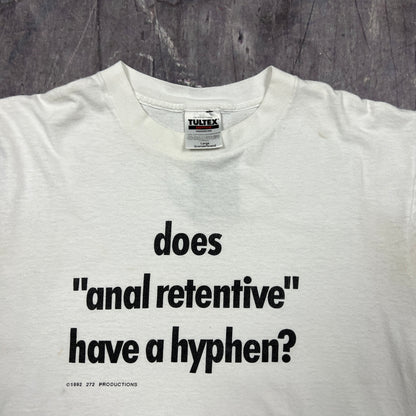 90s White Text "Does Anal Retentive Have A Hyphen" Quote Shirt L AU07