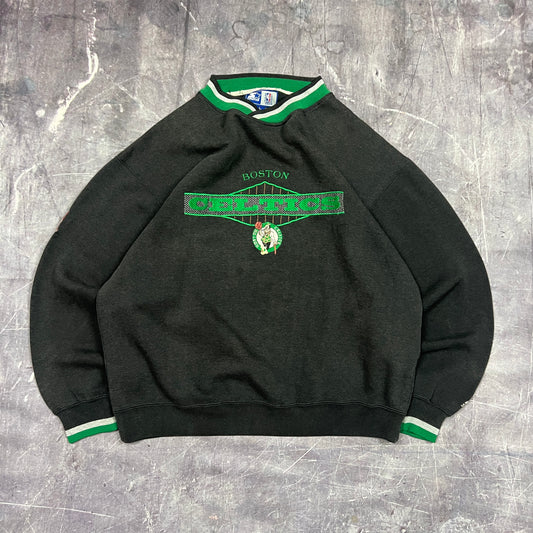 90s Faded Black Boston Celtics Embroidered Crewneck Sweatshirt L AP35