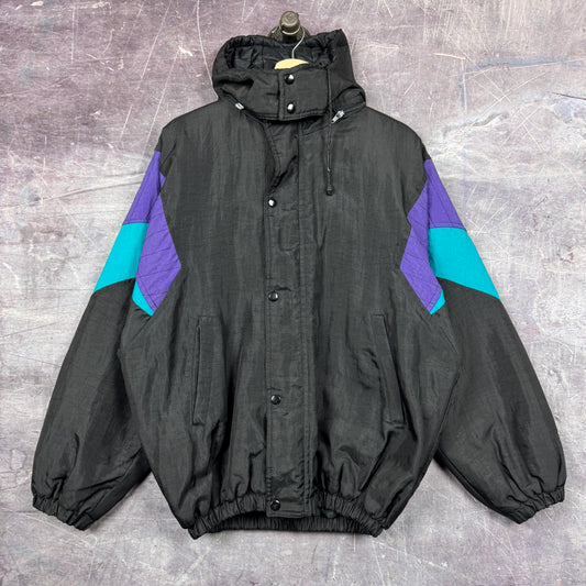 90s Black Purple Blue Hornets Blank Starter Puffer Jacket L 0550