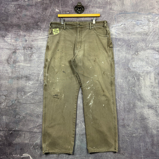 00s Faded Olive Green Dickies Carpenter Baggy Work Pants 37x30 0405