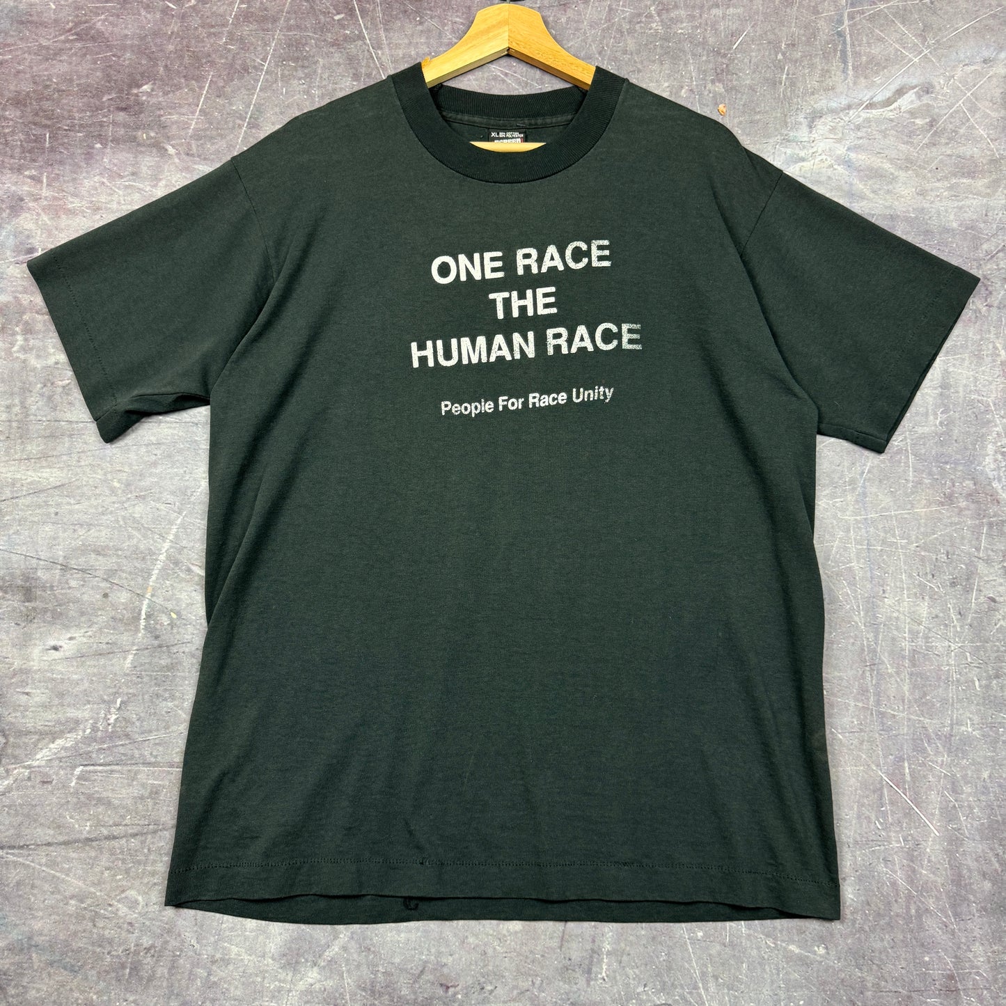 80s Black One Race The Human Race Text Graphic Shirt L 0865