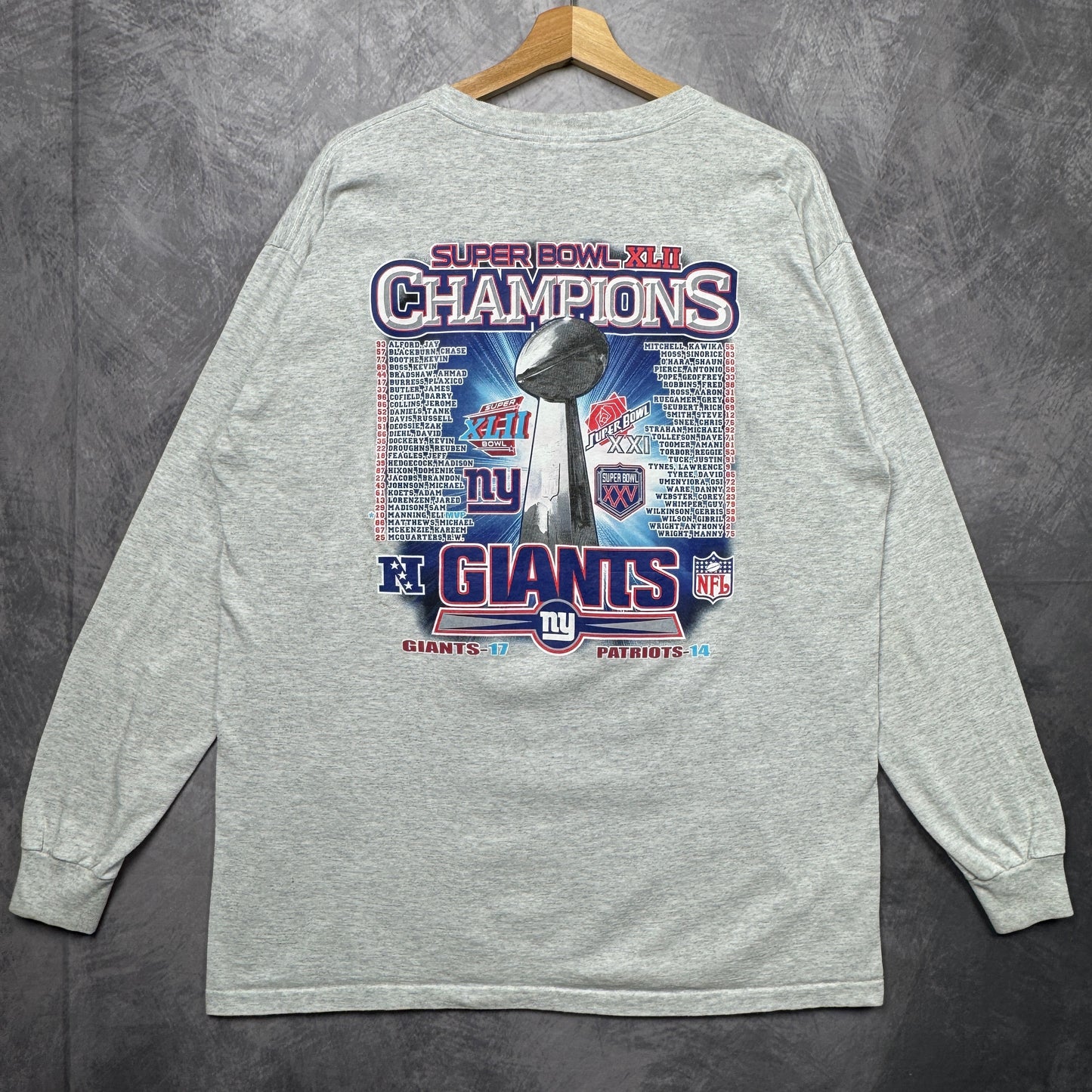 2008 Grey New York Giants Super Bowl XLII Longsleeve Shirt 4222