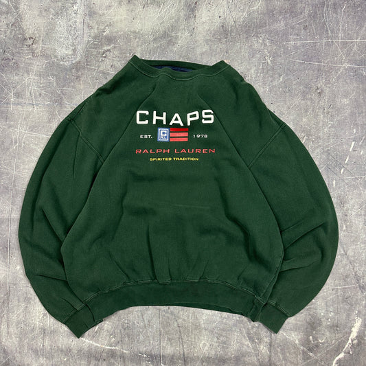 90s Forest Green Chaps Ralph Lauren Graphic Crewneck Sweasthirt Boxy XL AC77