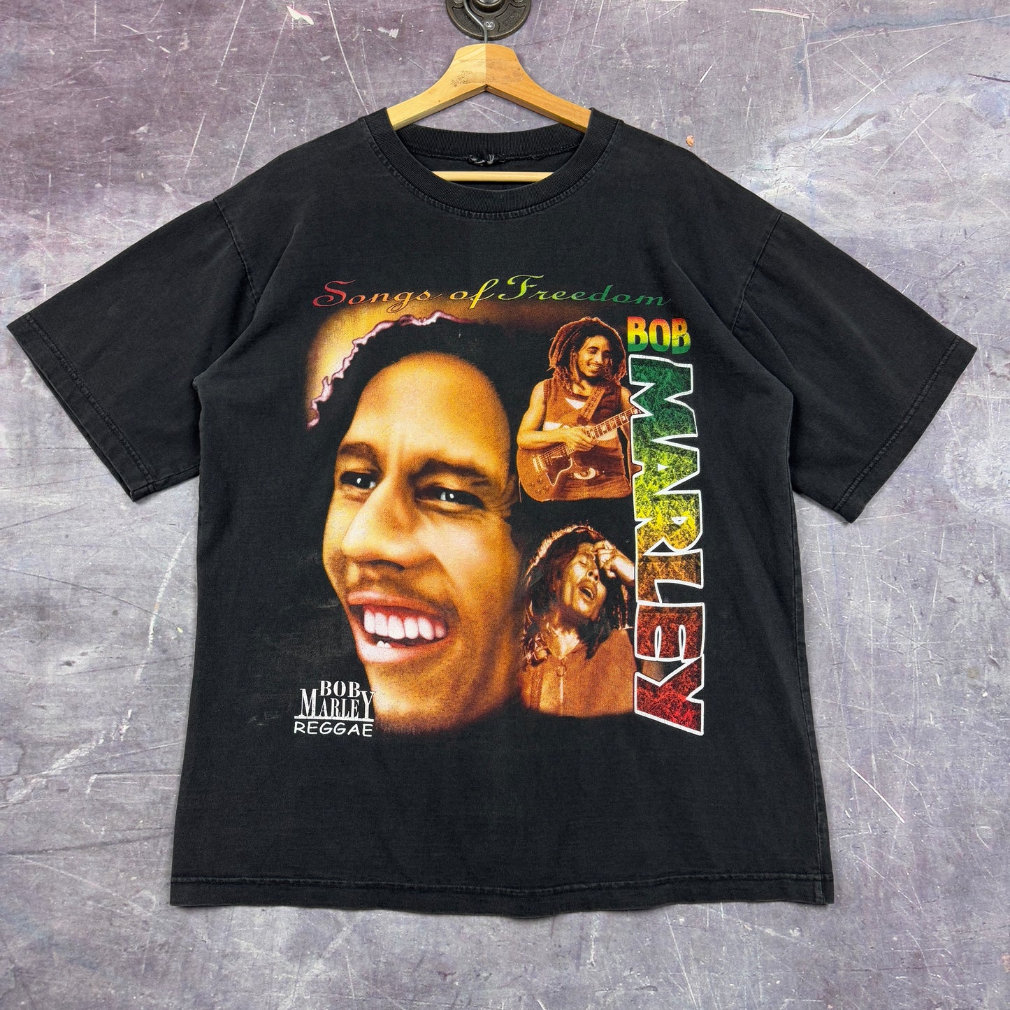 Early 00s Black Bob Marley Songs Of Freedom Rap Tee Style Graphic Shirt XL 1110