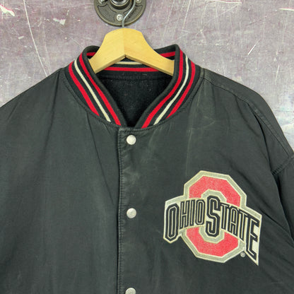 90s Black Ohio State Jeff Hamilton Reversible Letterman Varsity Jacket XL 1293