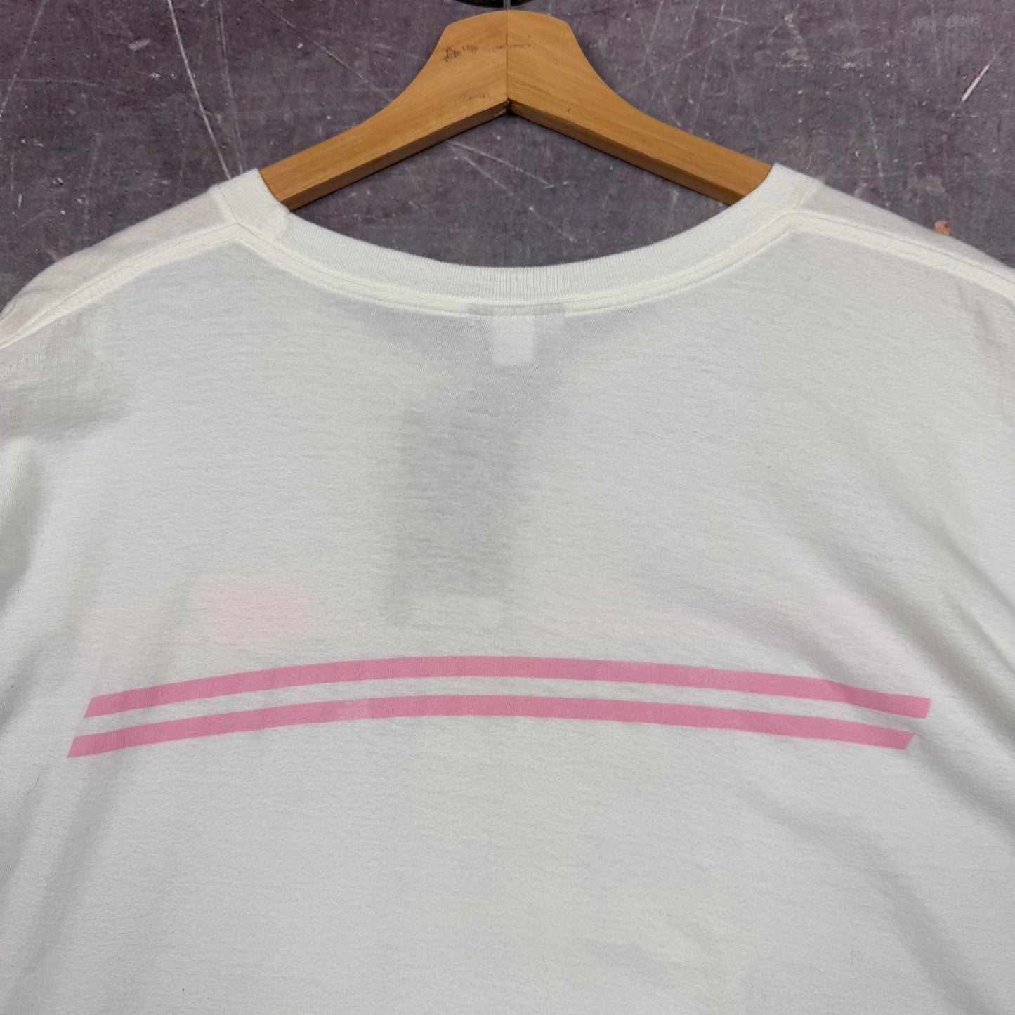 Early 00s White Pink Striped Nike Essential Spellout Logo Graphic Shirt XXL 1012