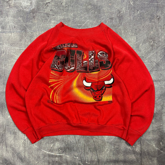 90s Red Chicago Bulls NBA Basketball Graphic Crewneck Sweasthirt  L E36