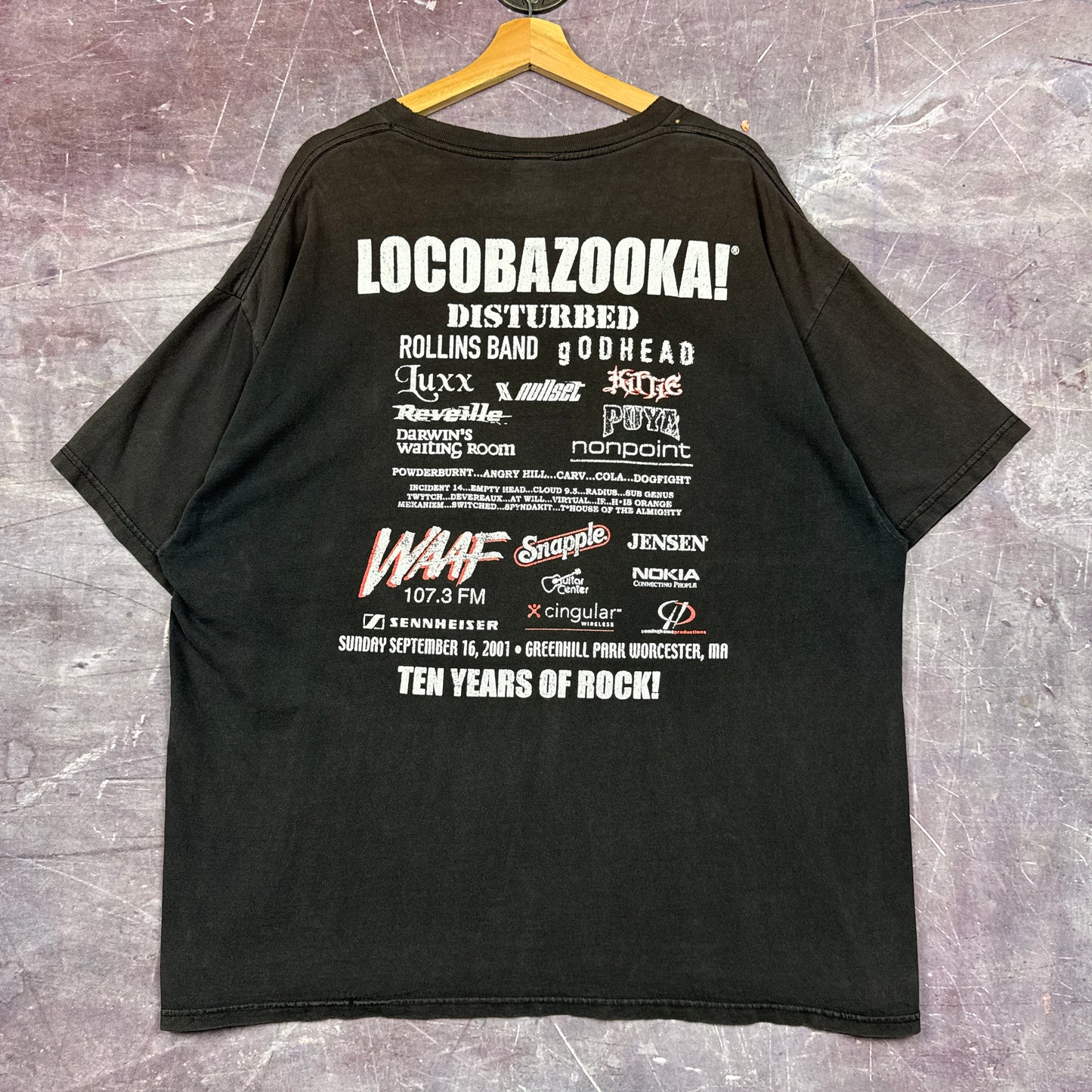 2001 Faded Black United Locobazooka USA Flag Graphic Shirt XL 2813