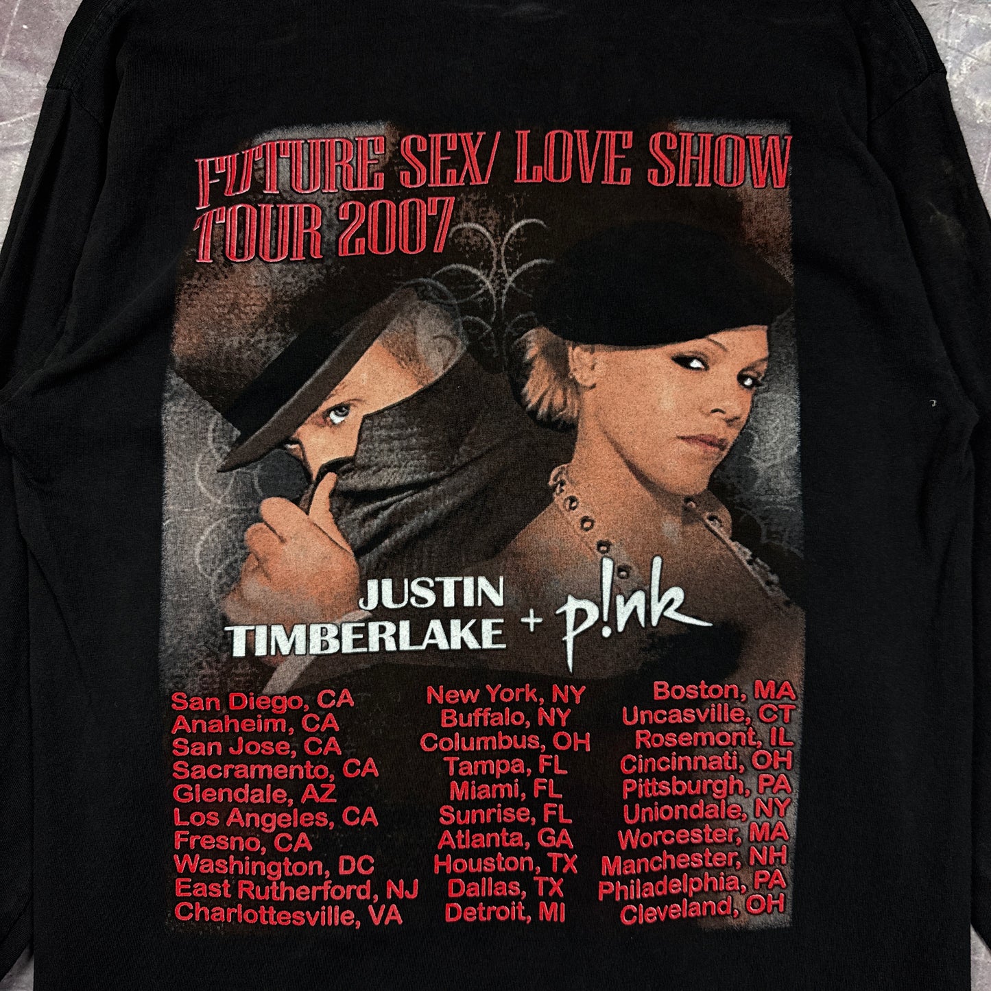 2007 Black Justin Timberlake P!nk Future Sex Love Show Tour Graphic Shirt M 2857