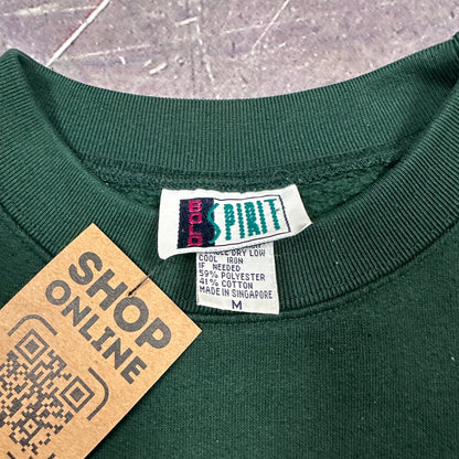 90s Dark Forest Green Bold Spirit Blank Essential Crewneck Sweasthirt M AF09