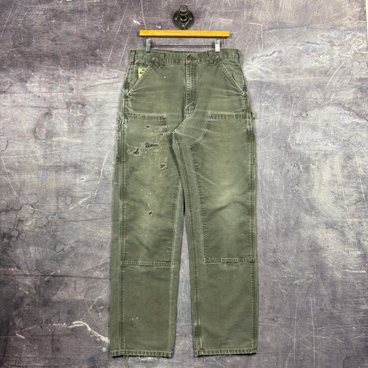 90s Olive Green Double Knee Carhartt Baggy Carpenter Work Pants 33x34.5 0377