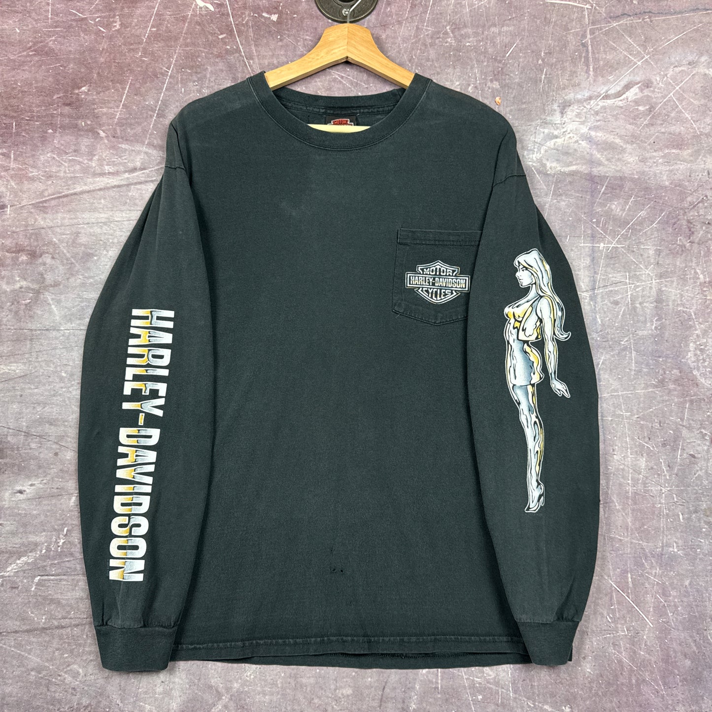 00s Navy Blue Harley Davidson Long Sleeve Shirt 3058