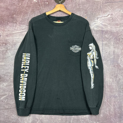 00s Navy Blue Harley Davidson Long Sleeve Shirt 3058