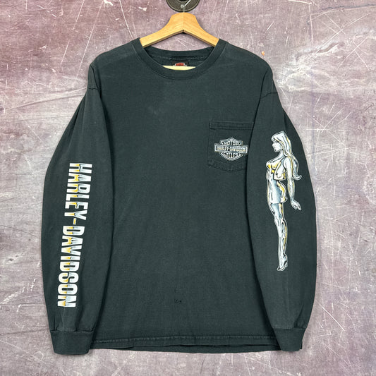 00s Navy Blue Harley Davidson Long Sleeve Shirt 3058