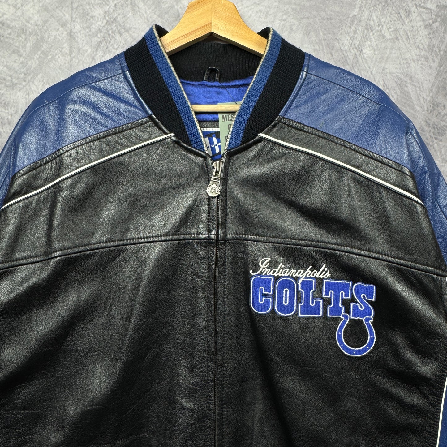 90s Black and Blue Indianapolis Colts Leather Jacket 4285