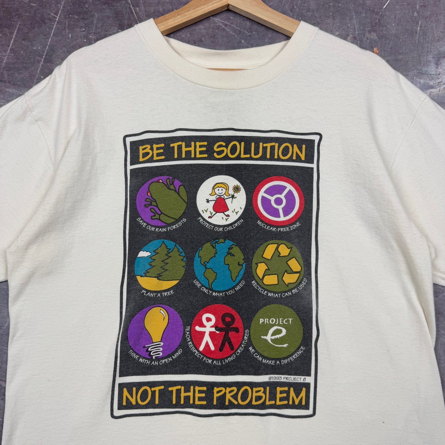 1993 White Be The Solution Not The Problem World Peace Graphic Shirt L 1059