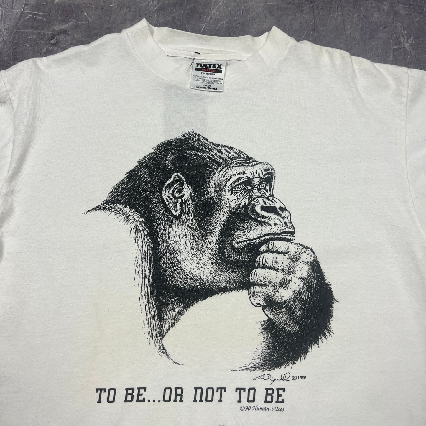 1990 White Gorilla To Be Or Not To Be Thinking Human-i-Tees Graphic Shirt L AN30