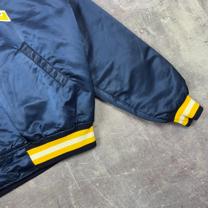 90s Blue Yellow Notre Dame Satin Start Bomber Jacket XL 1282