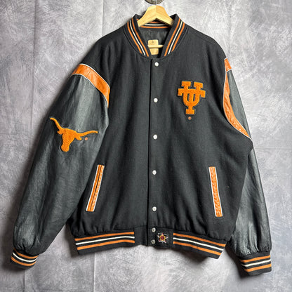 90s Black Jeff Hamilton Texas Longhorns Reversible Varsity Jacket 4455