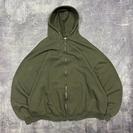 90s Olive Green Jerzees Blank Essential Zip Up Hoodie XL D99