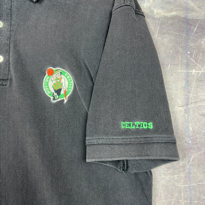 90s Black Green Boston Celtics Logo Embroidered Polo Shirt L 0936