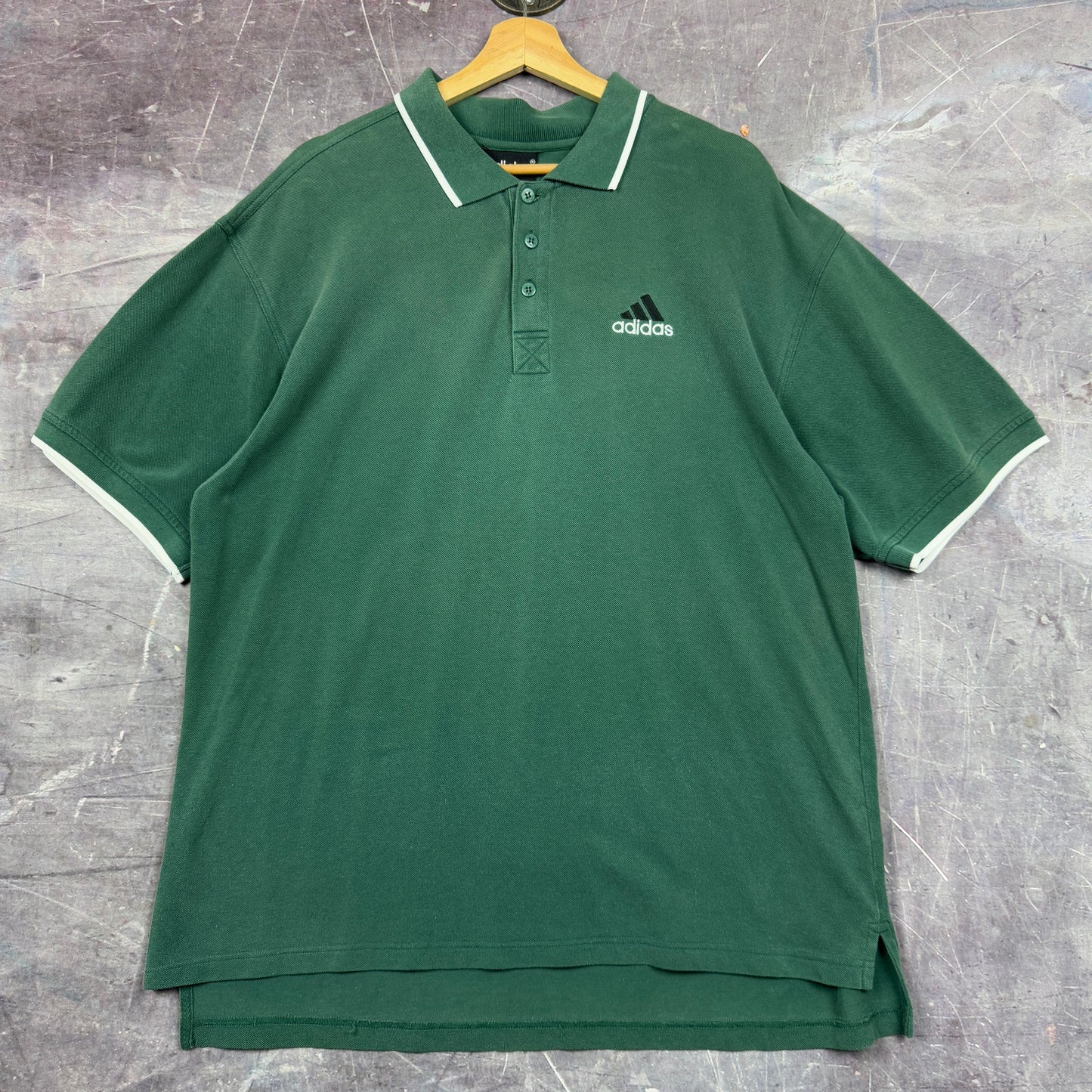 90s Forest Green Adidas Essential Embroidered Logo Polo Shirt XL 0991