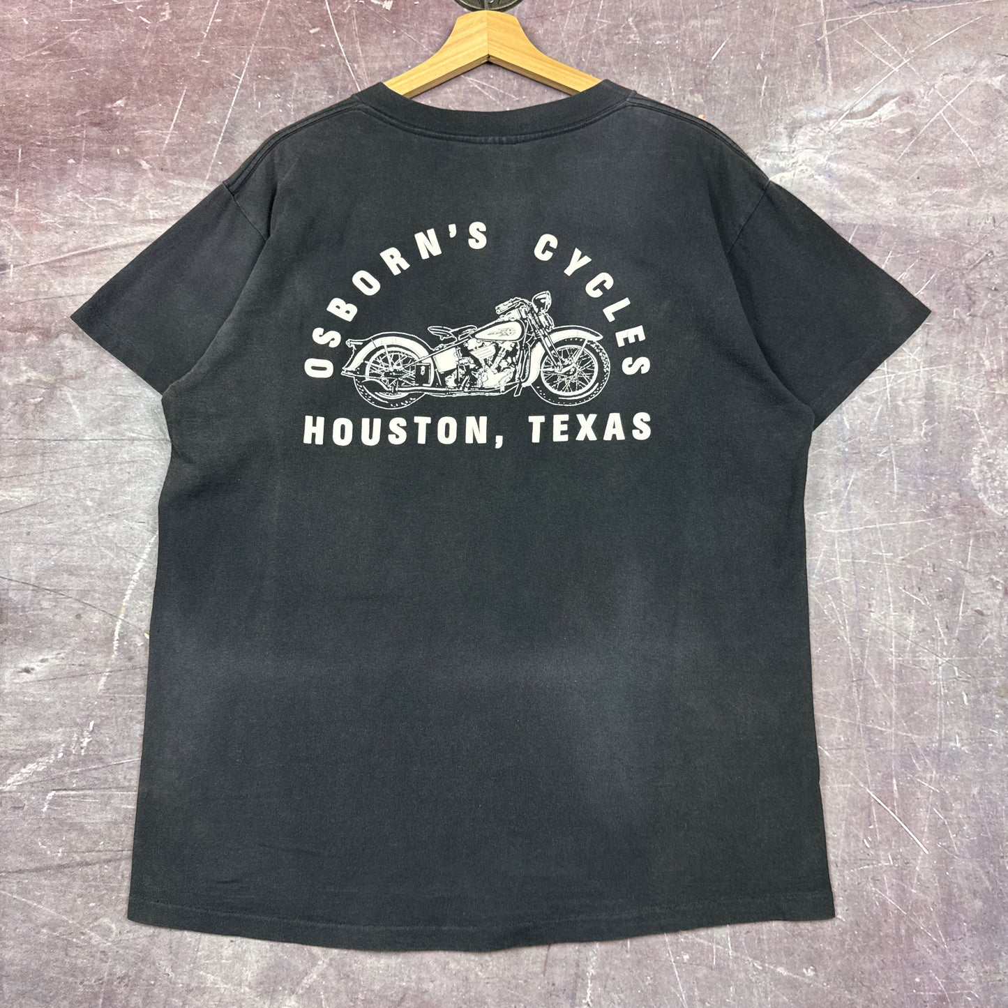 90s Faded Black American Biker 3D Emblem Shirt 3188