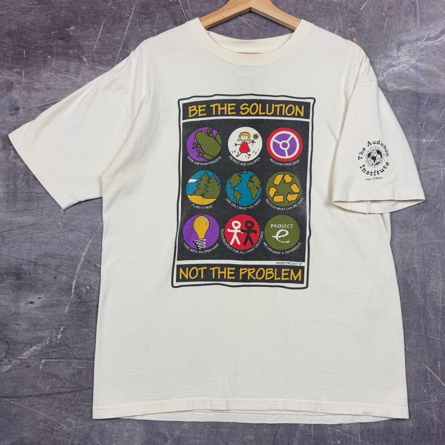 1993 White Be The Solution Not The Problem World Peace Graphic Shirt L 1059