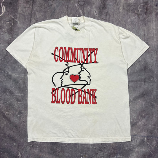 90s White Community Blood Bank Art  Graphic Shirt L AV36