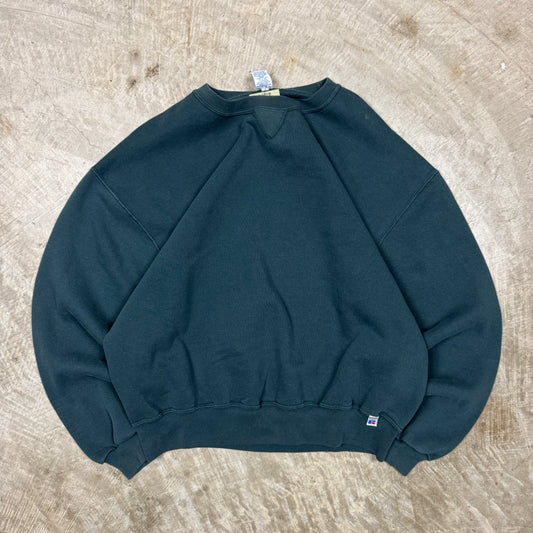 90s Forest Green Russell Athletic Blank Essential Crewneck Sweatshirt L BF57