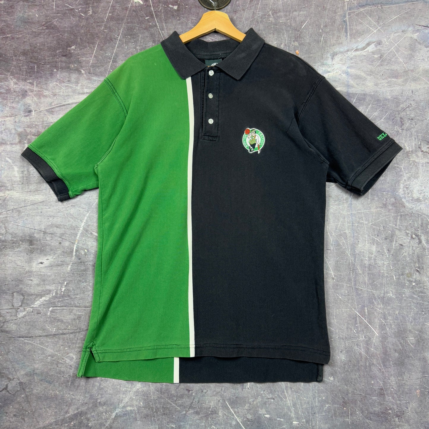 90s Black Green Boston Celtics Logo Embroidered Polo Shirt L 0936