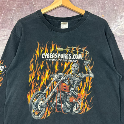 00s Black Cyberspokes Biker Flame Sleeve Shirt 3054