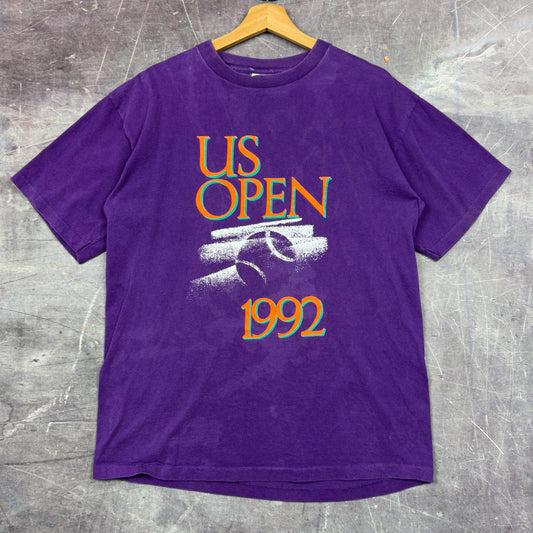 1992 Purple US Open Tennis Graphic Shirt L 0986