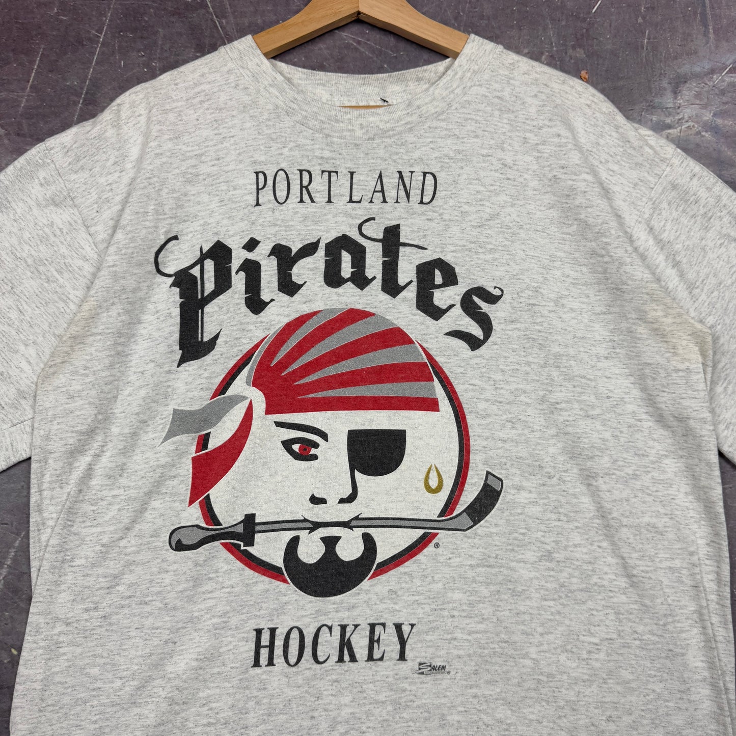 90s Light Gray Portland Pirates Hockey Graphic Shirt L 1022