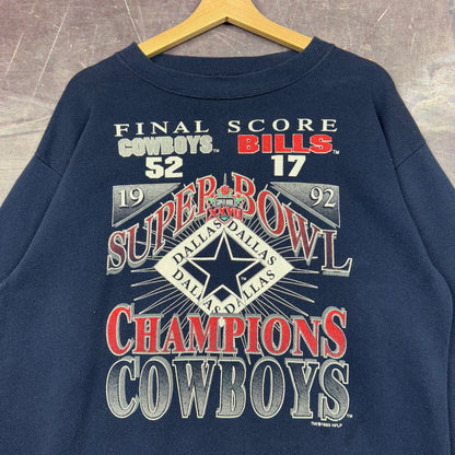 1993 Navy Blue Dallas Cowboys Super Bowl XXVII Champions Football Graphic Crewneck Sweatshirt M 1244